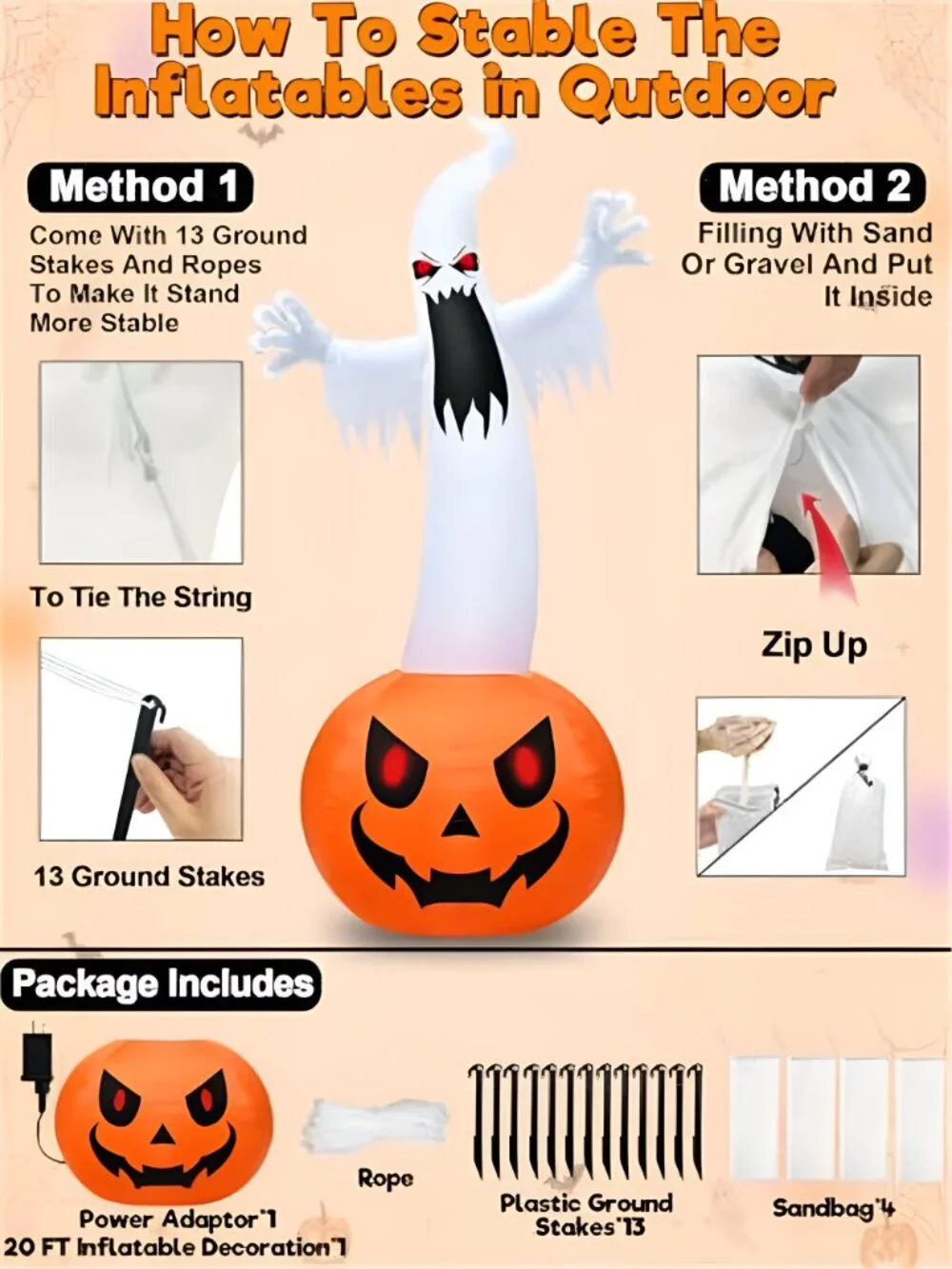 Super Giant 20 FT Halloween Inflatables Pumpkin Ghost Outdoor Decorations